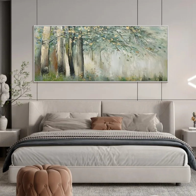 Wide Format Misty Forest Landscape Wall Art Canvas Print – Serene Green & Blue Nature Scene for Modern Living Room, Lounge & Contemporary Home Interior Décor (Unframed)